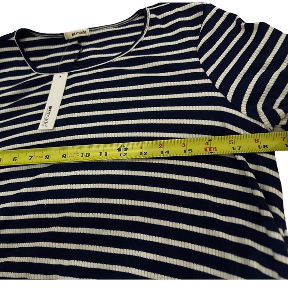 LA Made Mini Swing Dress navyBlue/White Stripe Long Sleeve Ribbed Sz L - Picture 6 of 7